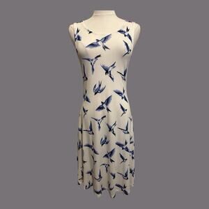 Cable & Gauge Womens Bird White Blue Pockets Sleeveless Stretchy Dress Beachy M